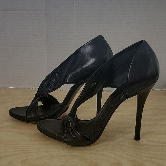Brian Atwood Chryssa Leather Black Sandal Heel 6/36 Size - Picture 6 of 9